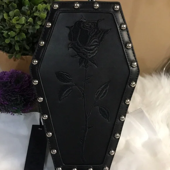 Widow Embroidered Rose Coffin Backpack Shoulder Bag Purse NWT Widow Rose Studded Coffin Backpack Shoulder | Mercari main image 4